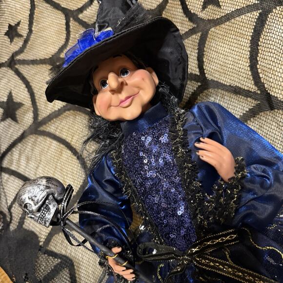 Broomstick Blvd. Halloween Shelf Sitting Witch Magic Skull Scepter Blue Black - Picture 4 of 16